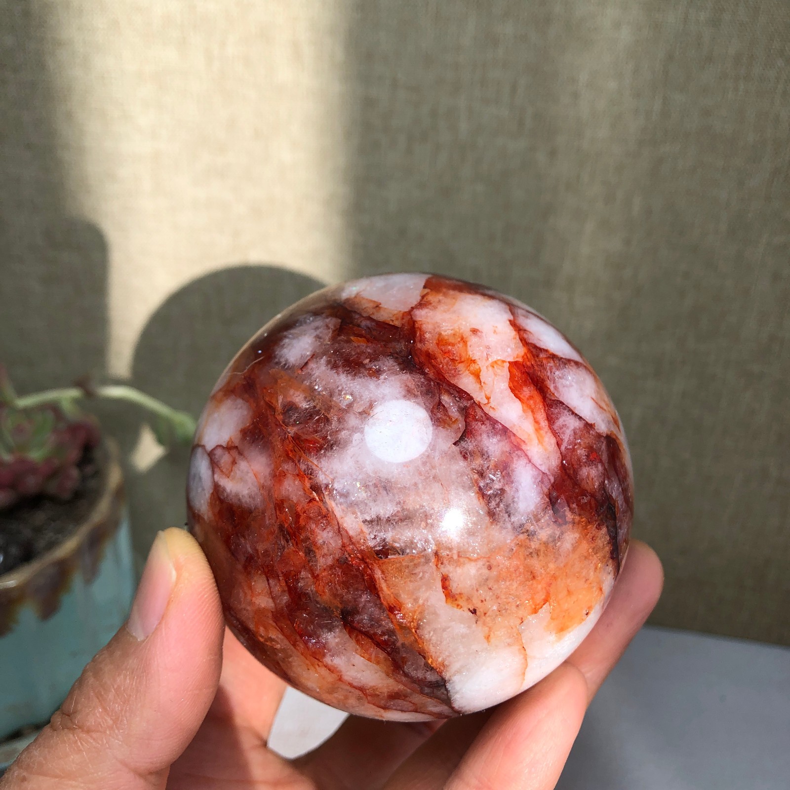 69mm Natural Red gum flower Crystal gemstone sphere ball Specimen 497g A3099