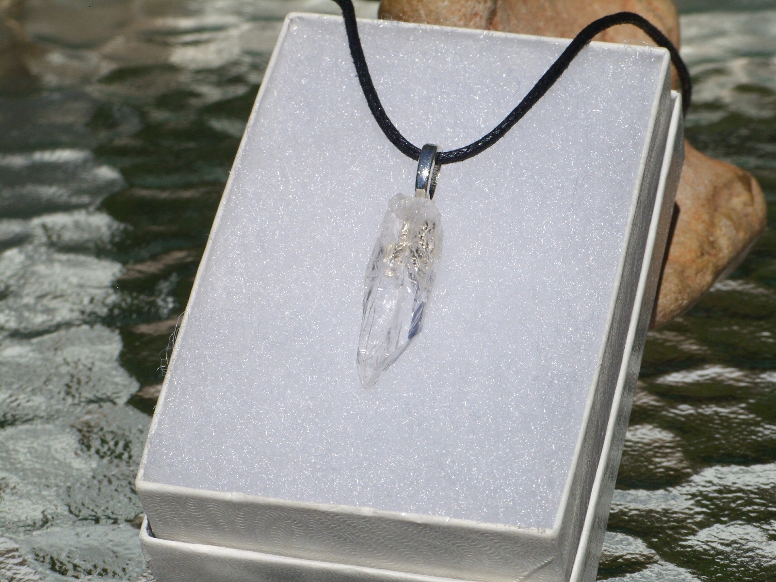 High Grade Clear Danburite Free Form Stone Crystal Pendant Necklace