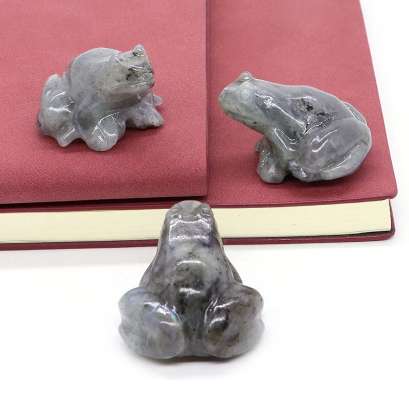 Natural Labradorite Quartz Crystal Stone Frog Carved Healing Reiki Mini Figurine