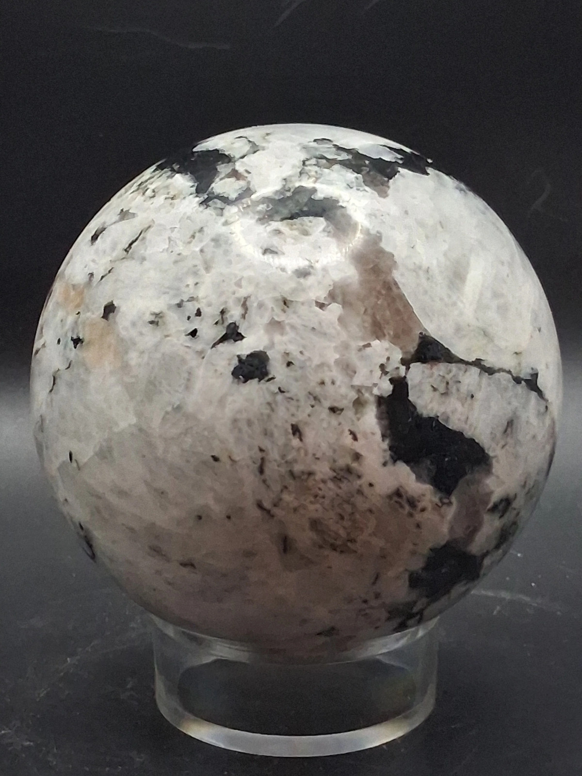 Rainbow moonstone sphere! 1.8 pounds, 78.8mm, 3.1 inches