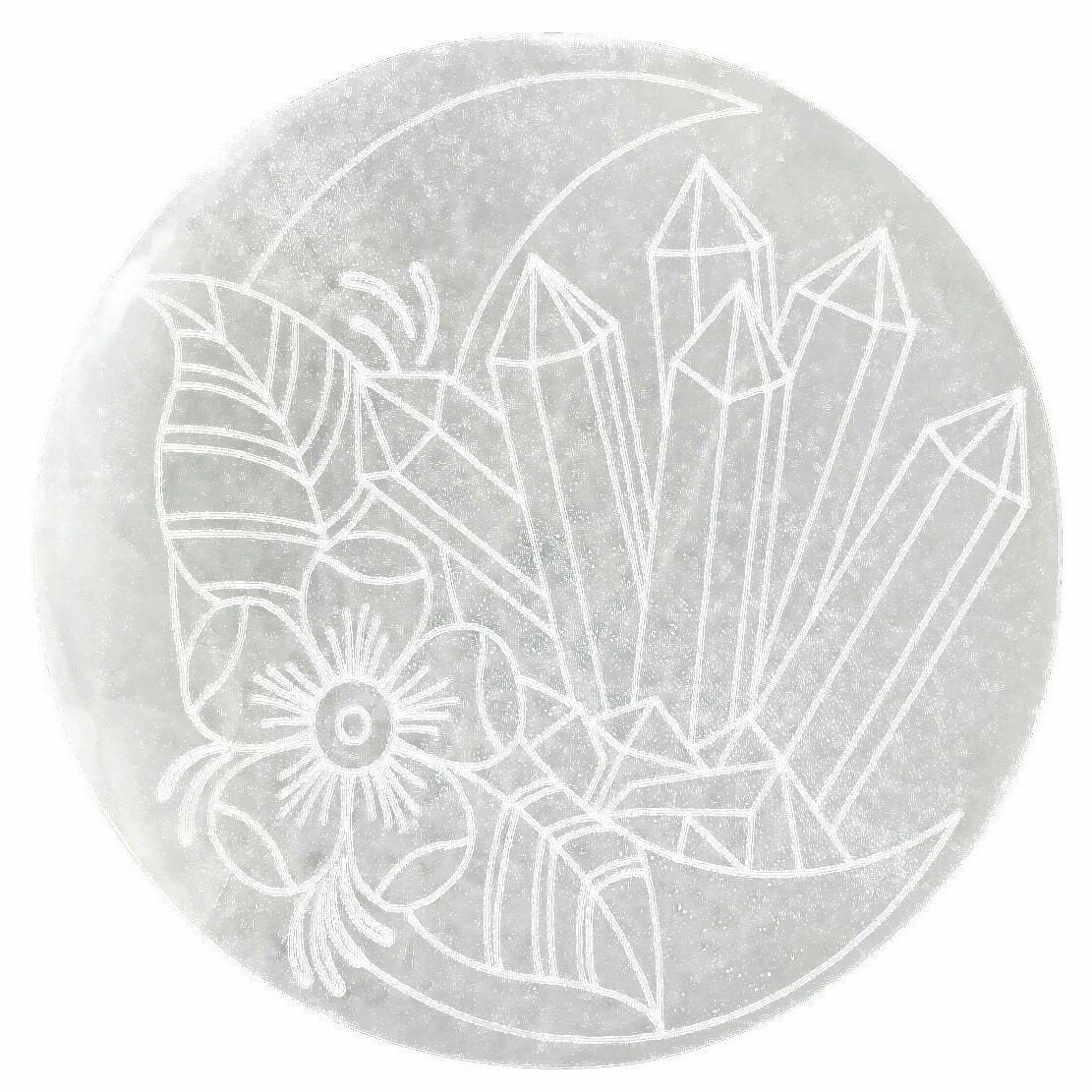 XL Selenite Charging Plate ” Moon Flower Engraved Crystal Round Disc Reiki Energ