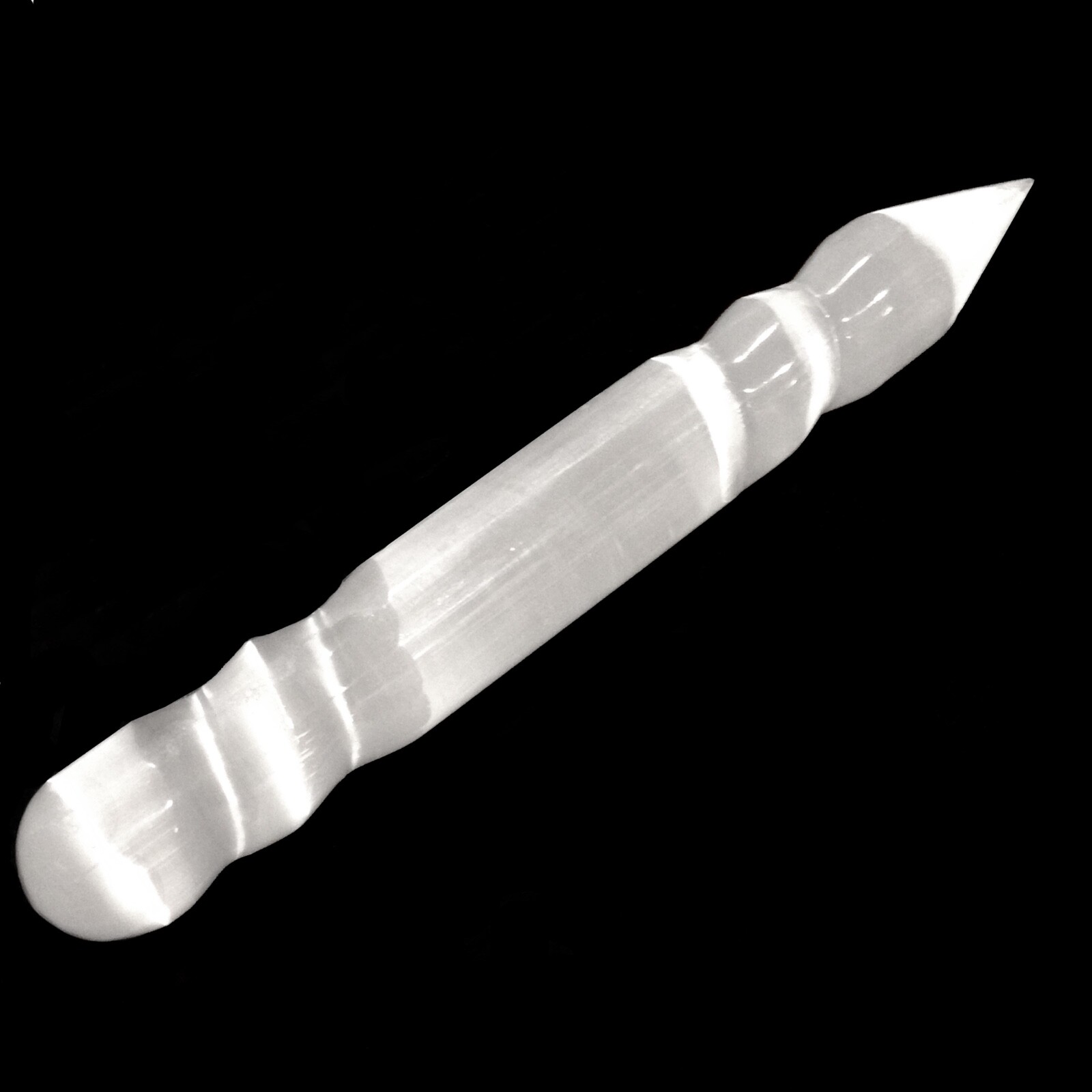 XL Selenite Crystal Massage Wand 8″ Spiral Polished Round Tip CHARGE CLEANSE
