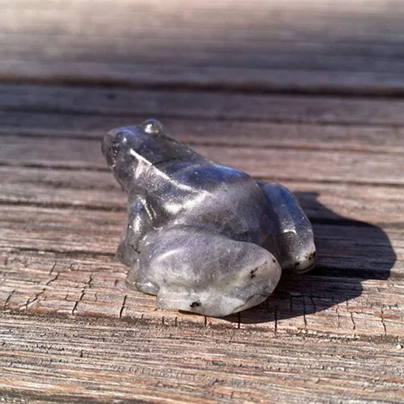 Natural Labradorite Quartz Crystal Stone Frog Carved Healing Reiki Mini Figurine