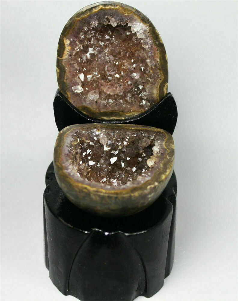 A Pair ! Natural Agate Geode Quartz Crystal Cluster Point Specimen / Stand 266g