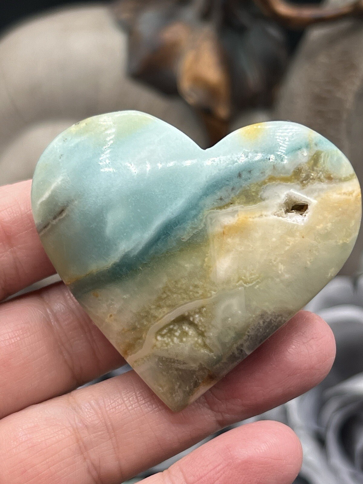 Natural Caribbean Calcite Carved Hearts Beautiful colors Free ship & gift