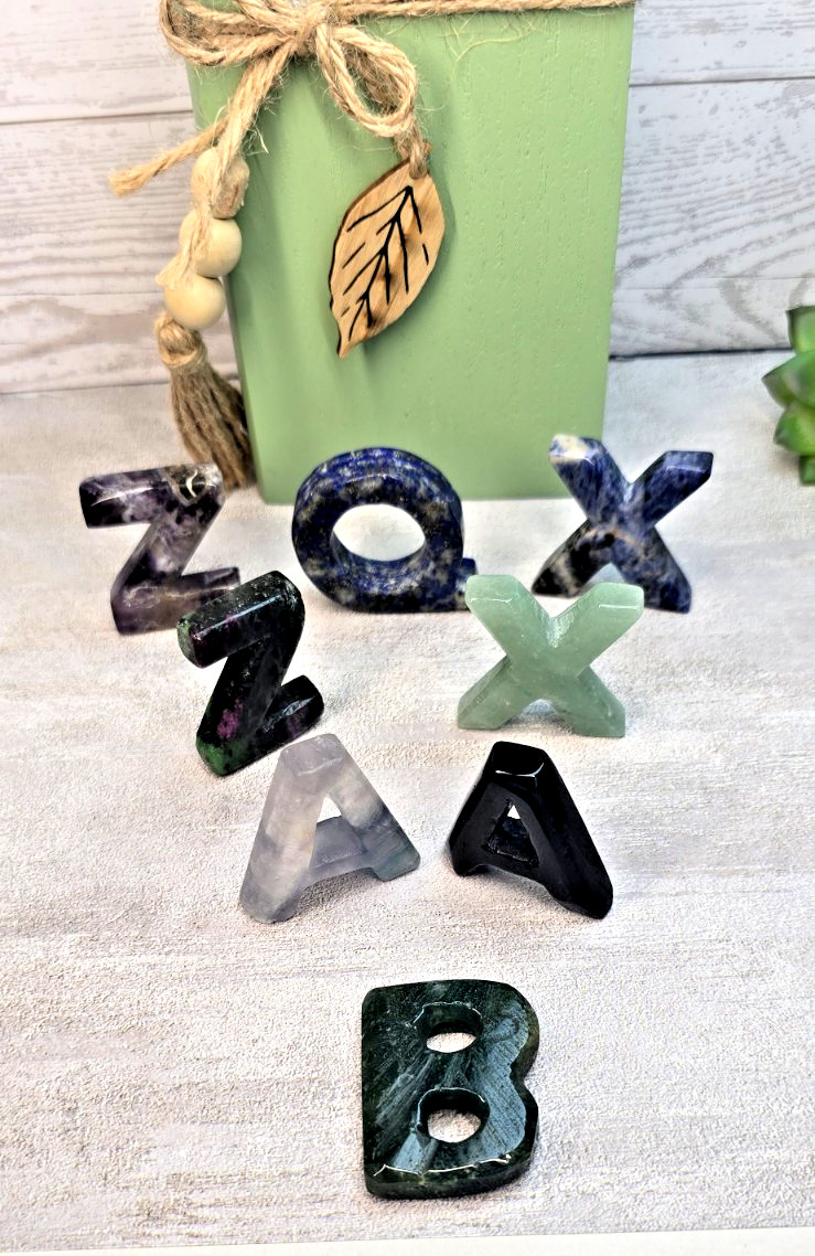 8 Large 1.5″ Carved Gemstone Letters Crystal Initials Sodalite Obsidian