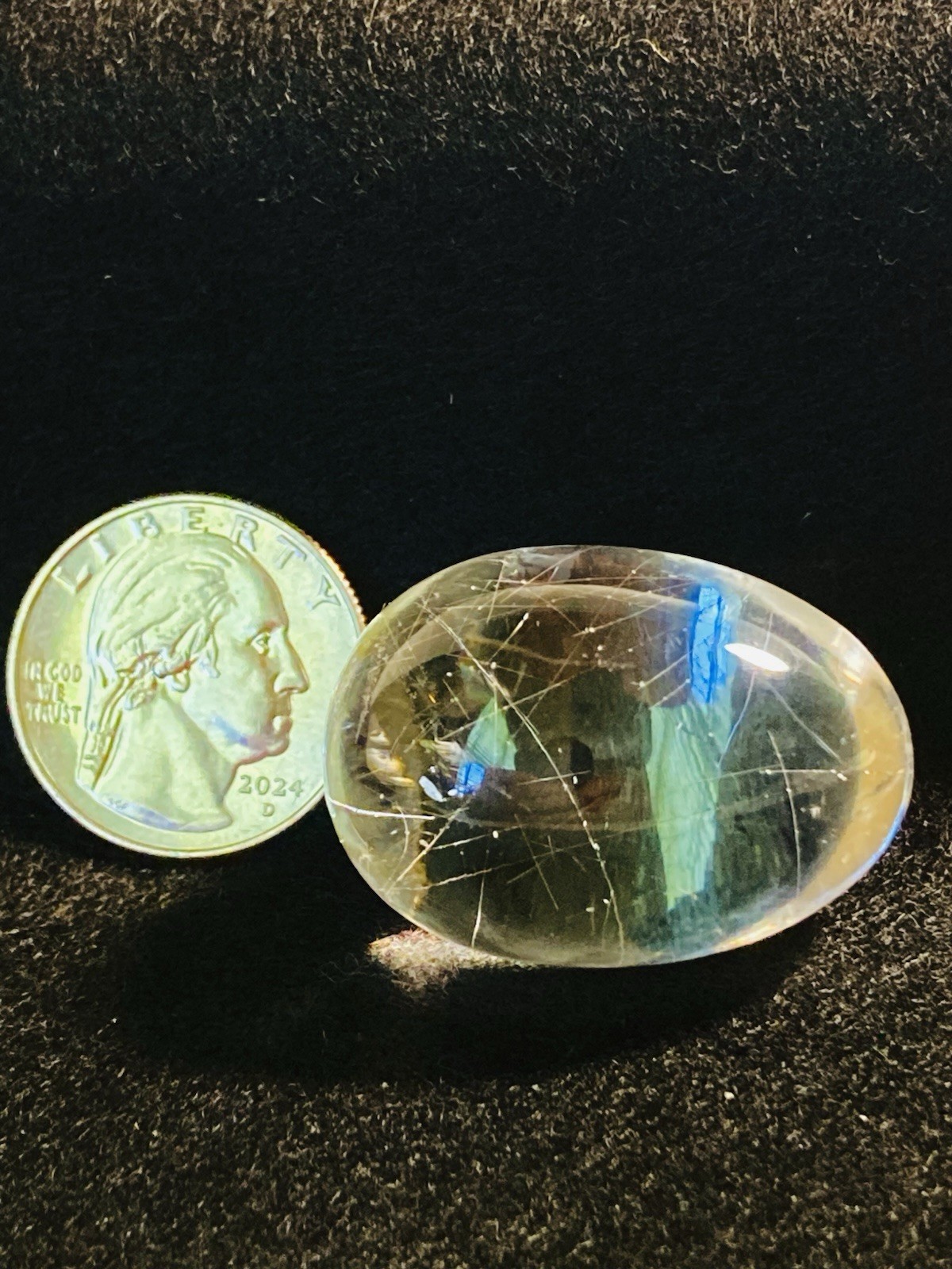 Rutilated Quartz natural fine Egg clear 33 grams 1.5”across hairy mineral