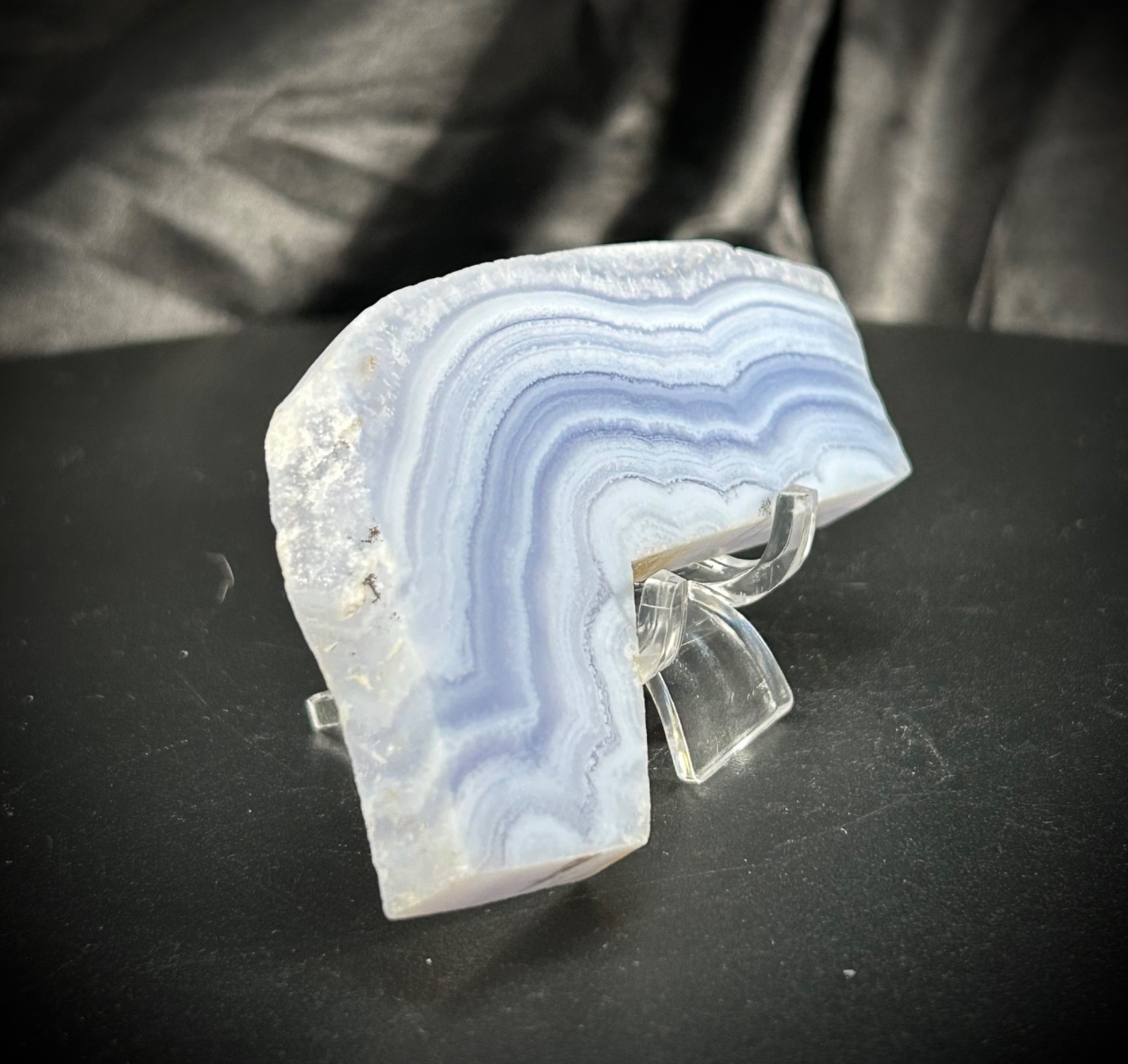 3.76″ Blue Lace Agate Slab With Acrylic Stand 2oz (58 grams)