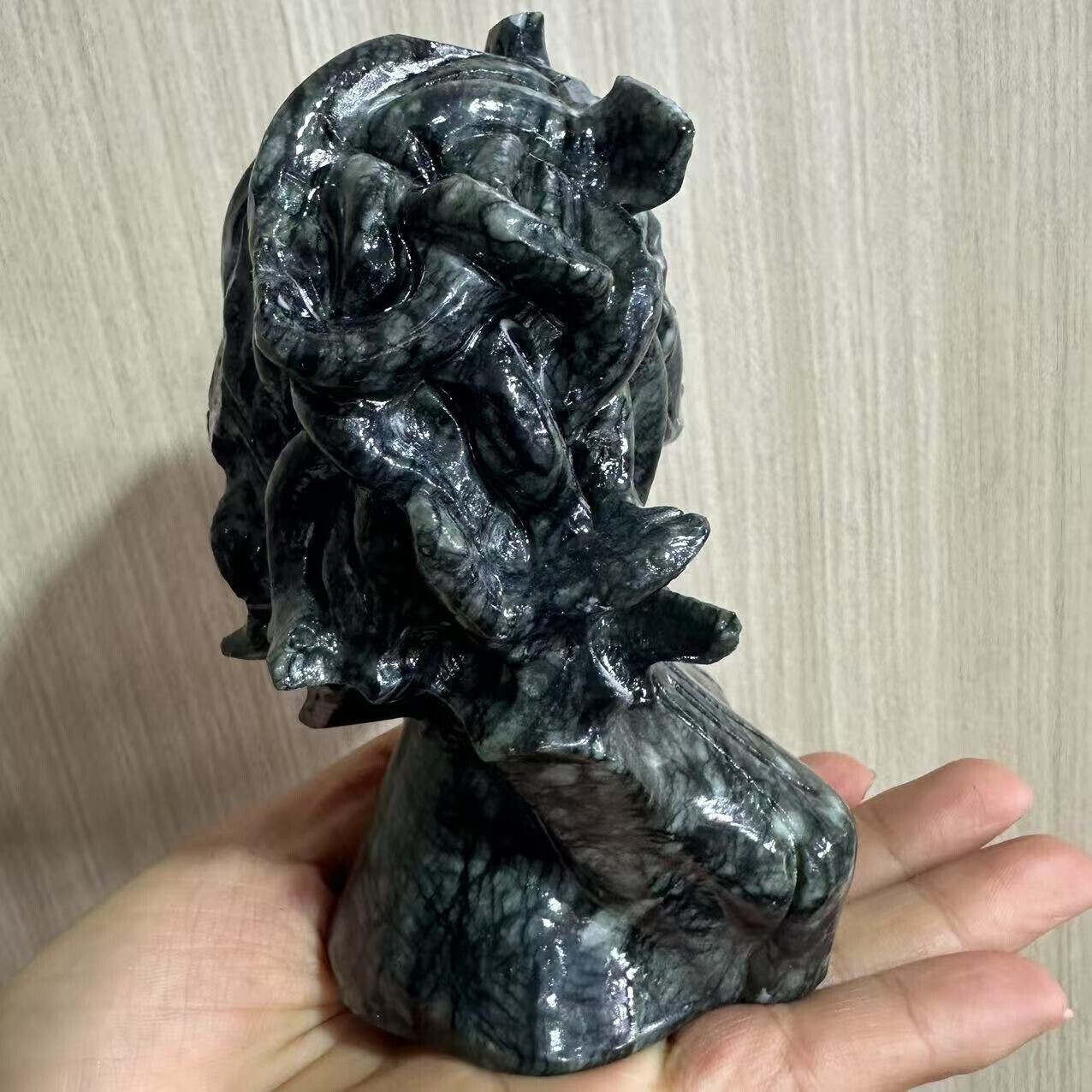 1.98LB natural hsiuyen jade engraving skull crystal healing energy gift