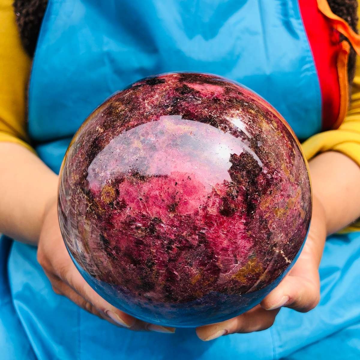 6.6LB Natural Rhodonite Crystal Sphere Pink Black Healing Gem Stone 4802