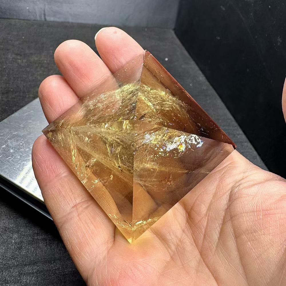 137g Natural Citrine Quartz Carved Pyramid Crystal Reiki Healing Decor
