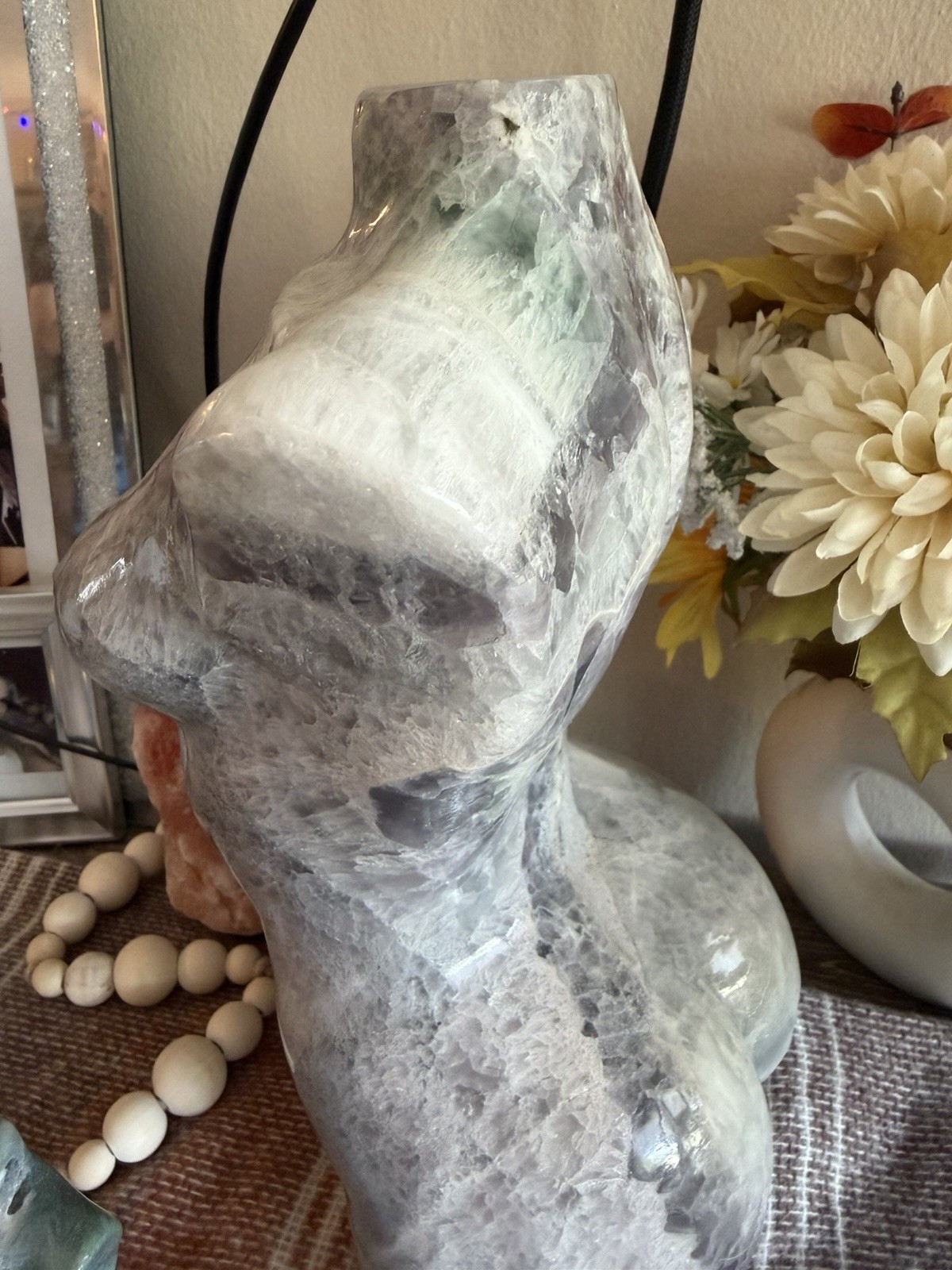 Large 22 lb Natural Fluorite Goddess Torso Crystal Carving Sculpture 9.75kg