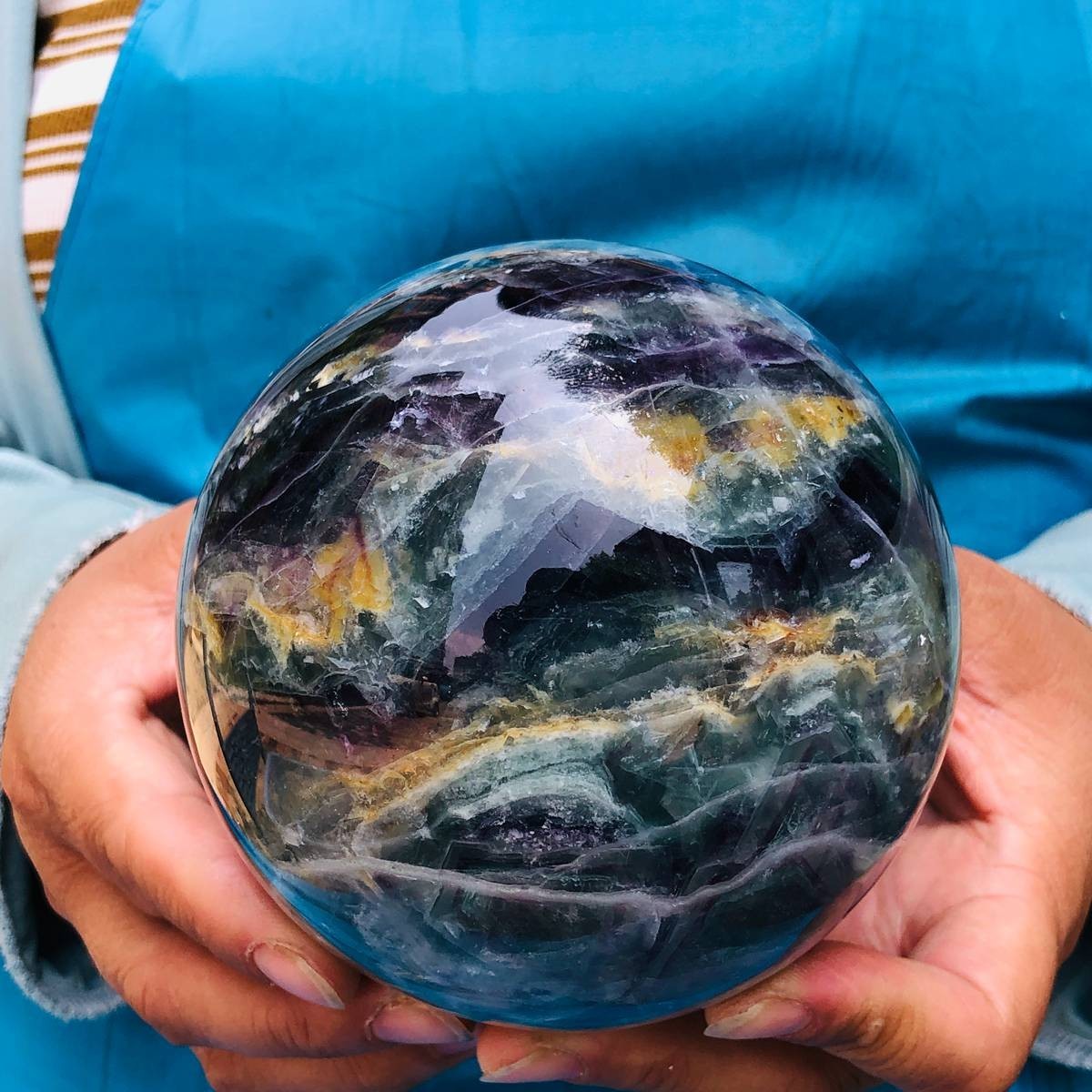 4.09LB Natural Crystal Rainbow Fluorite Sphere Display Ball Reiki Healing