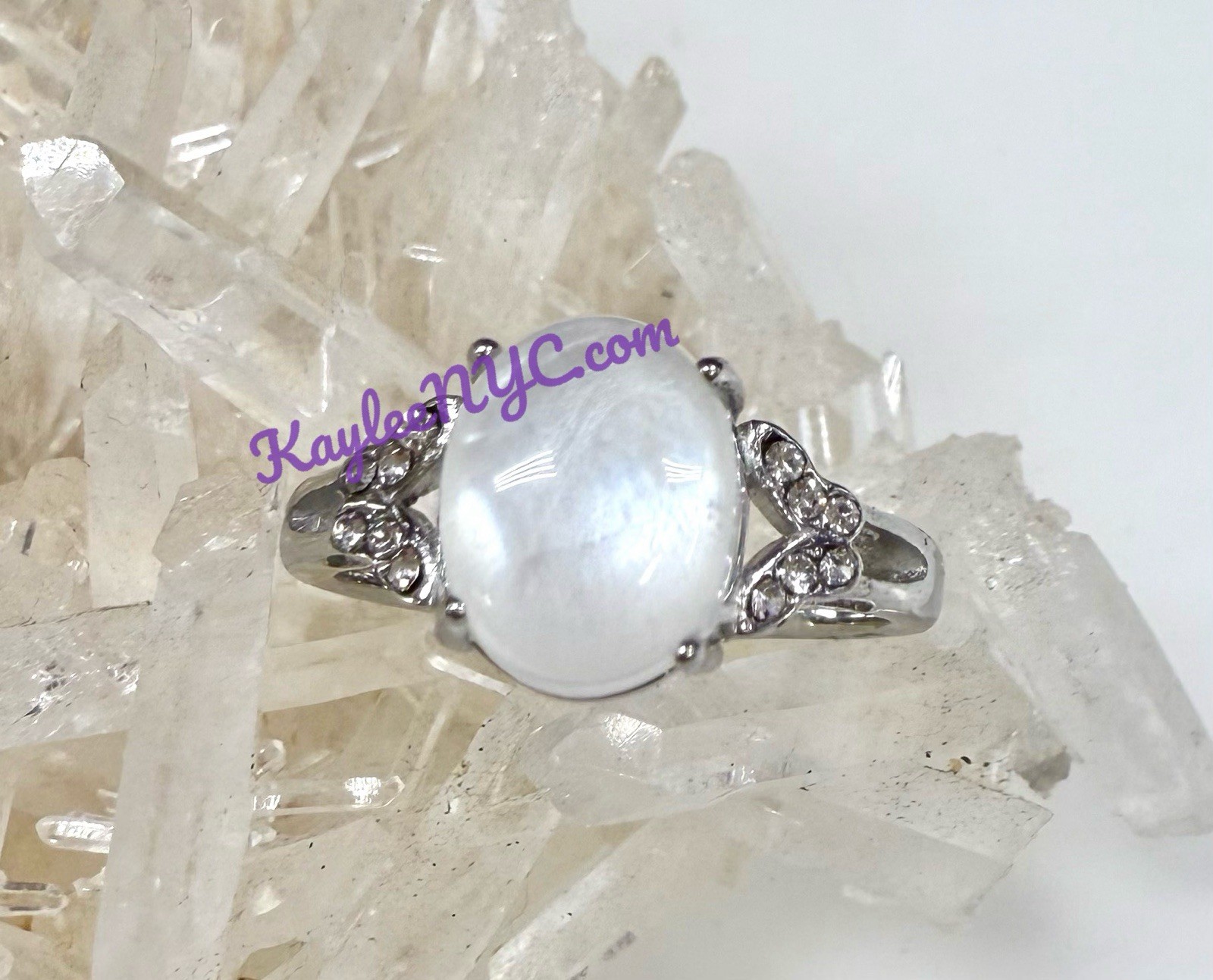 Wholesale Lot 7 Pcs Natural Moonstone Stainless Steel Rings(316) Crystal 8x10mm