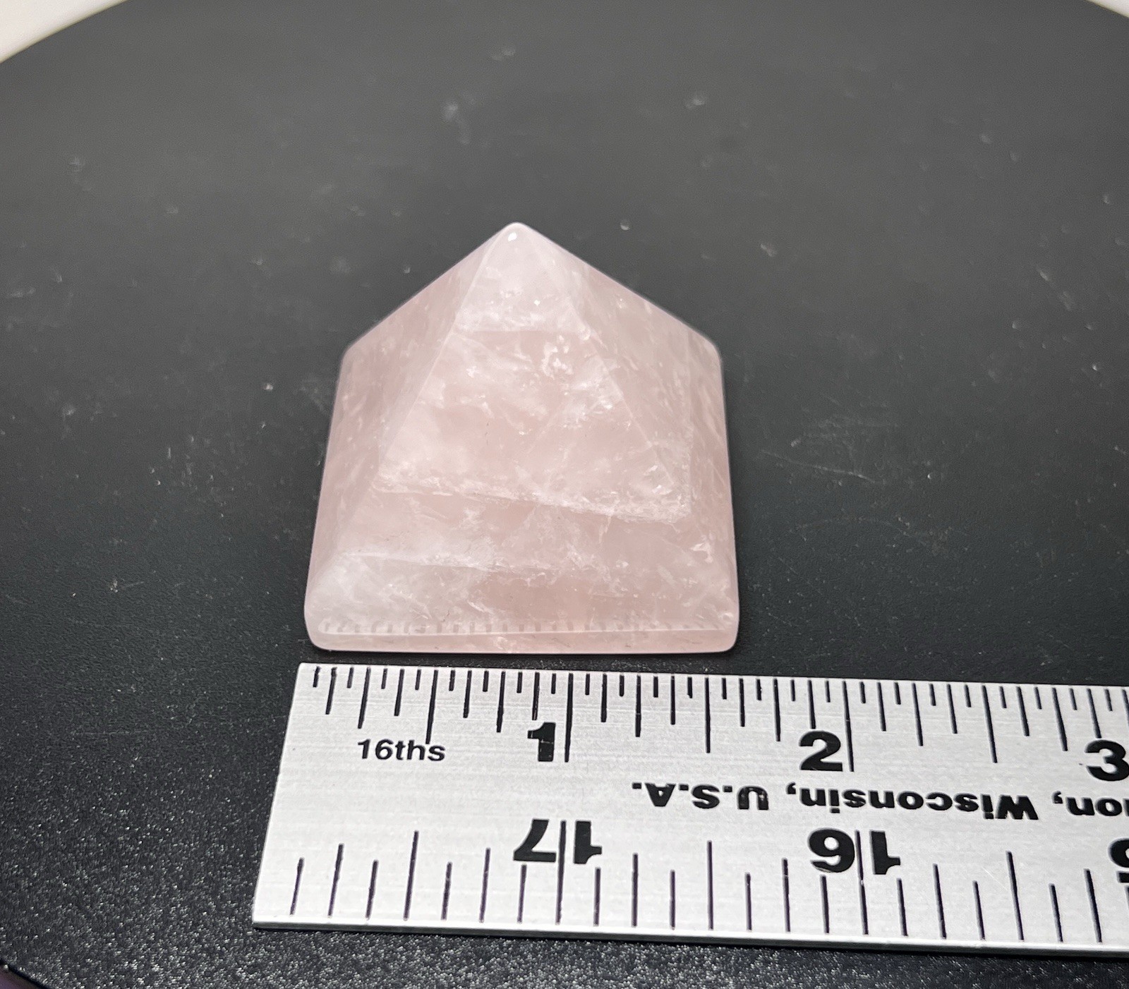 Rose Quartz 4 Piece Set – Heart bowl, Rose, Pyramid, & Sphere (68mm)
