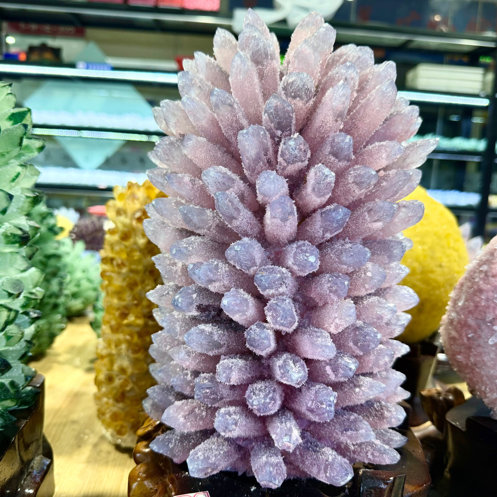 35LB Top! Natural Rose Cluster Quartz Crystal Flower Ornament+stand healing
