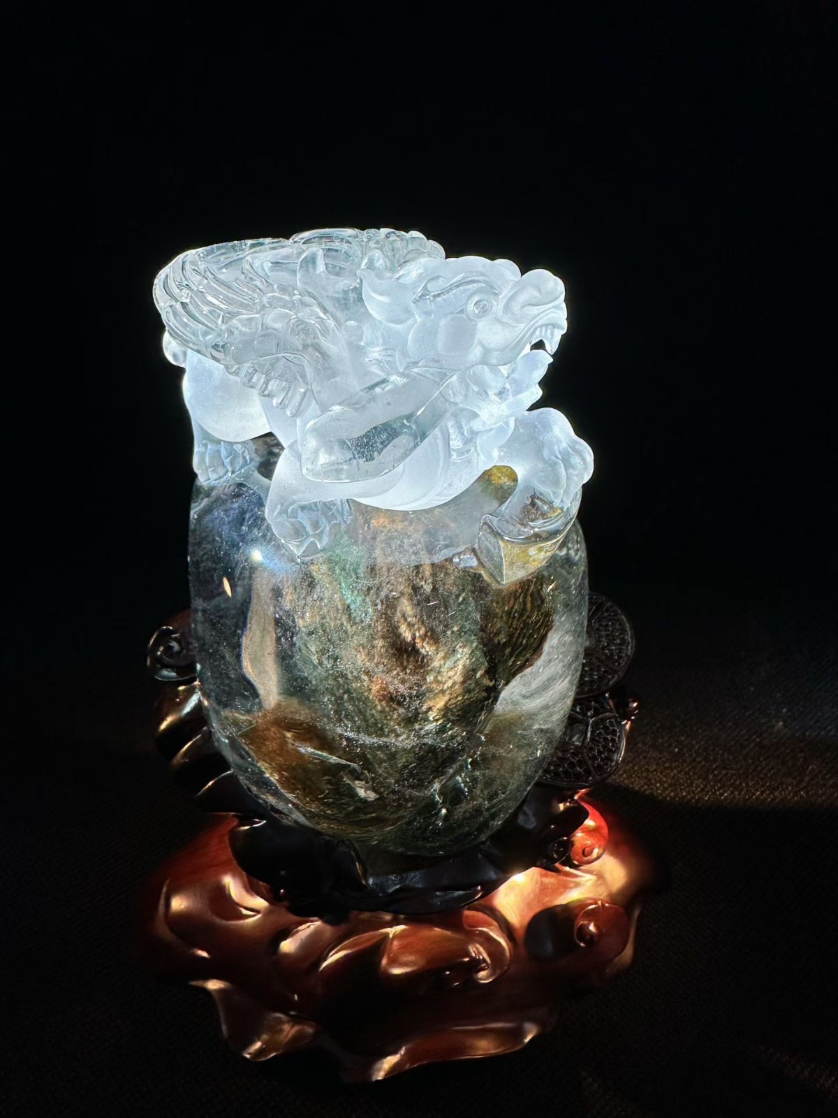 5LB Top Natural Ghost Phantom Quartz Carved Crystal Pixiu Reiki Healing Decor
