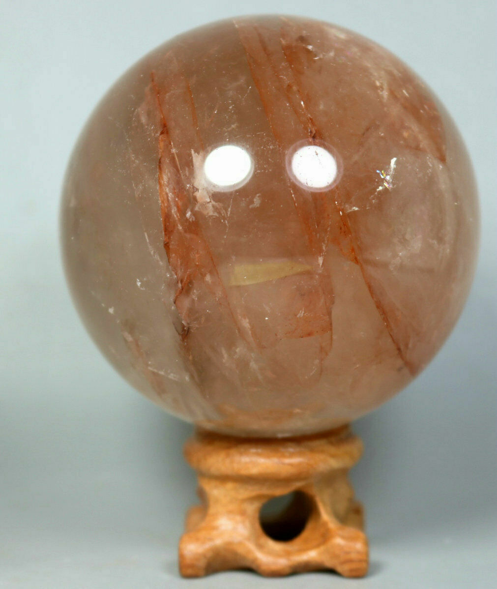 Natural RED FIRE QUARTZ Hematoid Crystal PHANTOM MULTI INCLUSIONS Sphere Stand