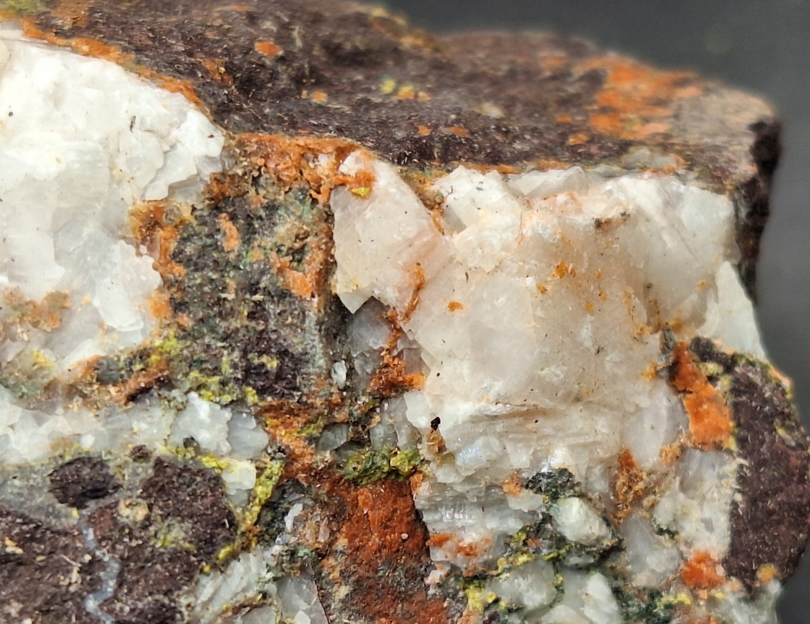 Calcite On Pretty Multi Colored Amygdaloidal Basalt From Copper Mine Michigan