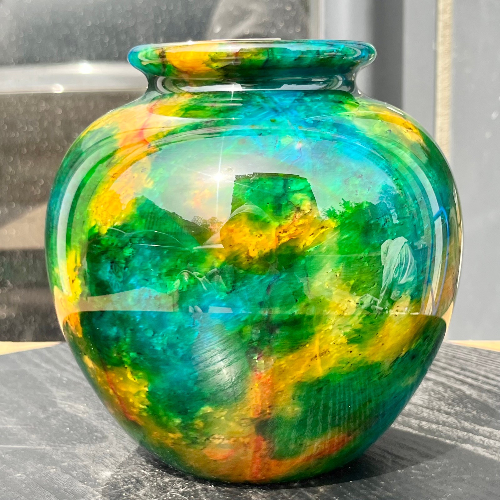 Natural Multicolor Agate Stone Vase Polished Gemstone Urn Home Decor 2.7 lb