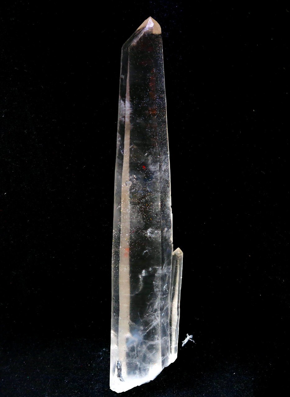 Natural transparent “blue needle pyramid” crystal iron ore mineral specimen