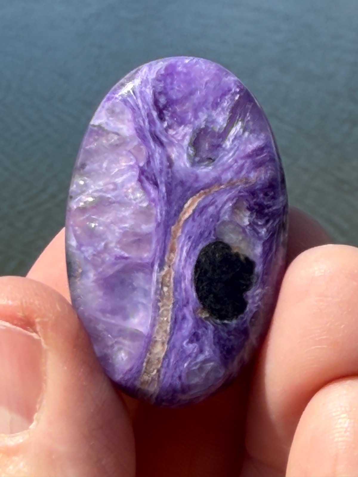AA Charoite Polished Gemstone Small Palmstone 1 5/8″ 16 Grams Colored By Nature.