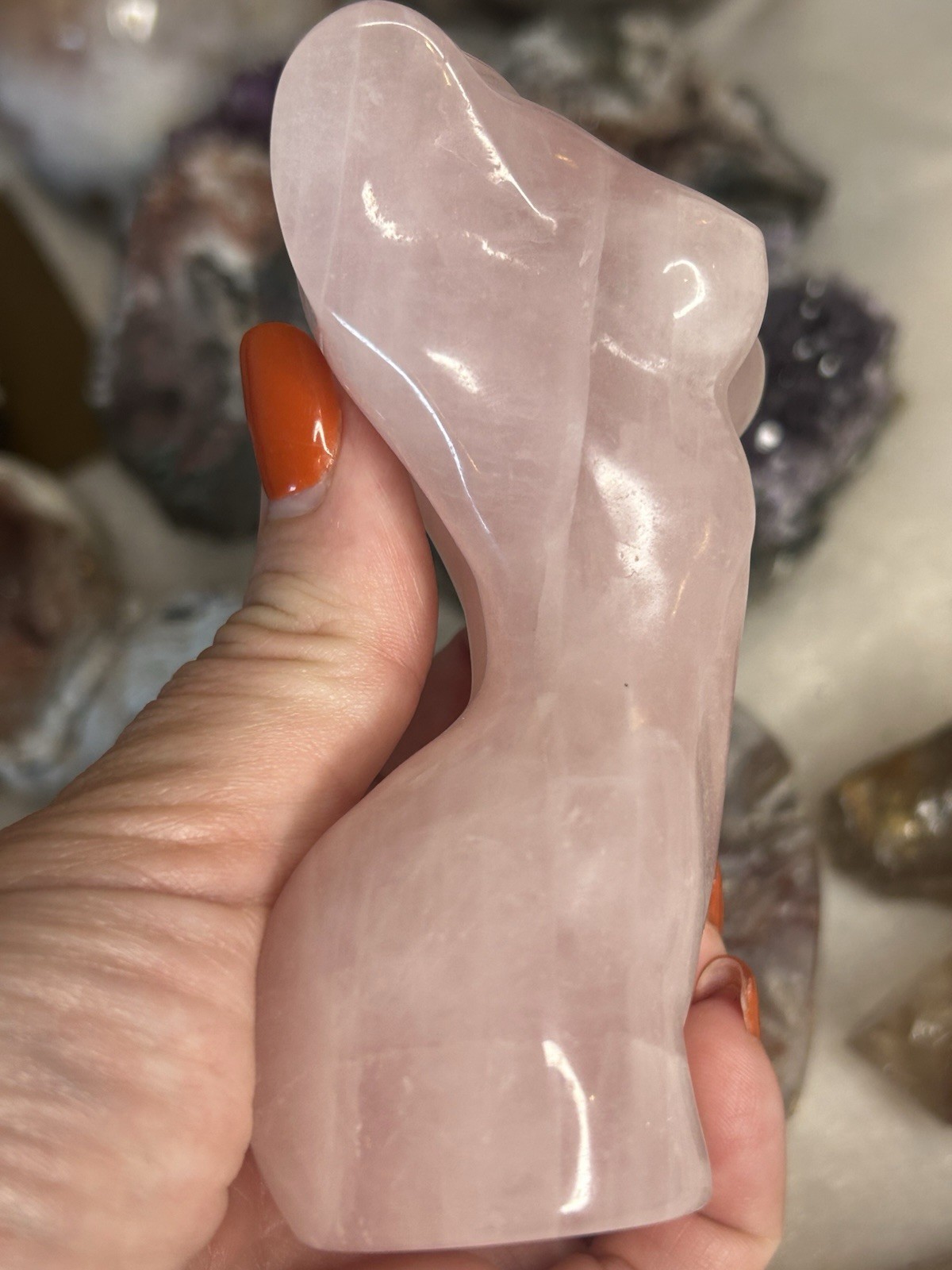 4” Hand Carved Rose Quartz Goddess Torso Statue Natural Crystal Feminine Form