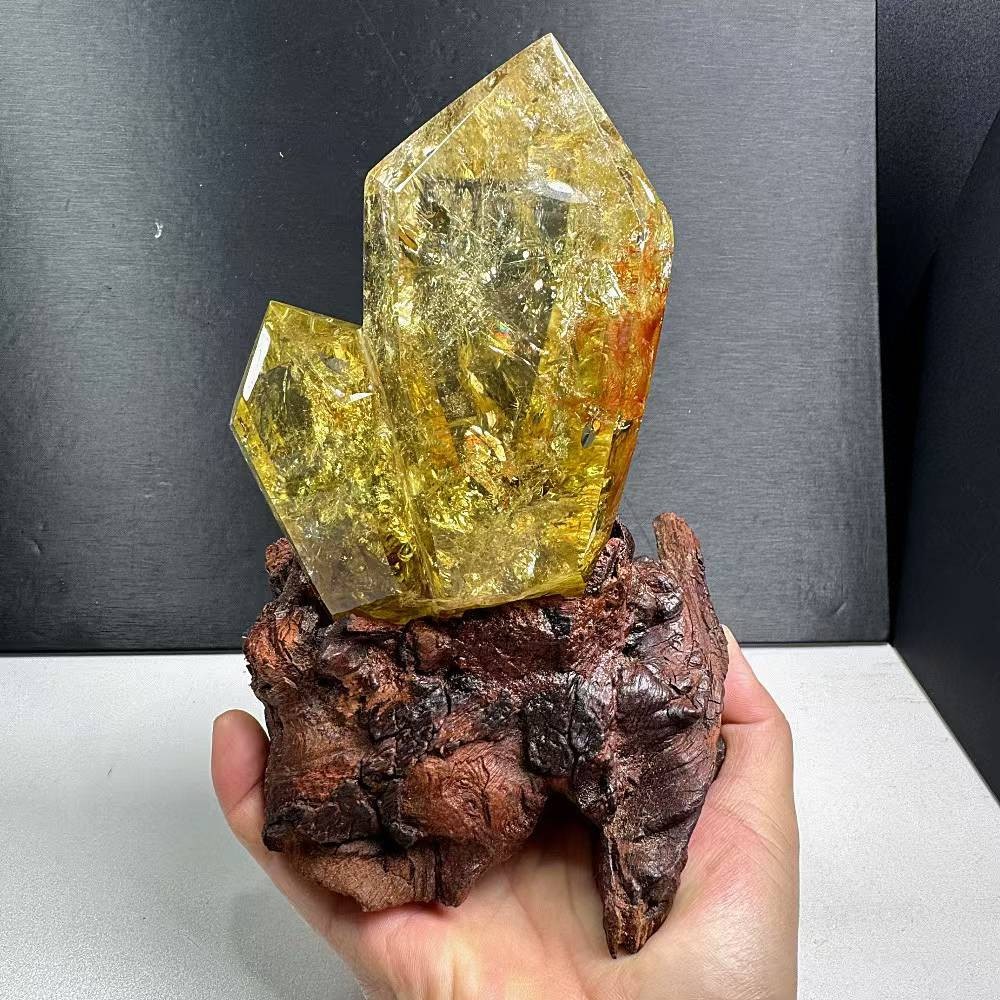 1.92LB Natural Citrine Quartz Obelisk Crystal Energy Point Reiki Decor+Stand