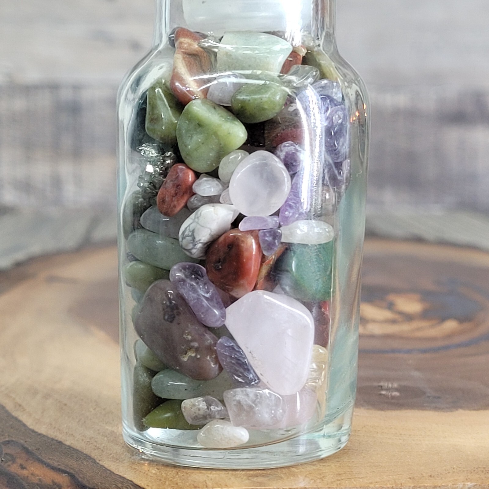 4oz Mixed Crystal Tumbles/Chips in Apothecary Vintage Glass Jar Wagner Spice