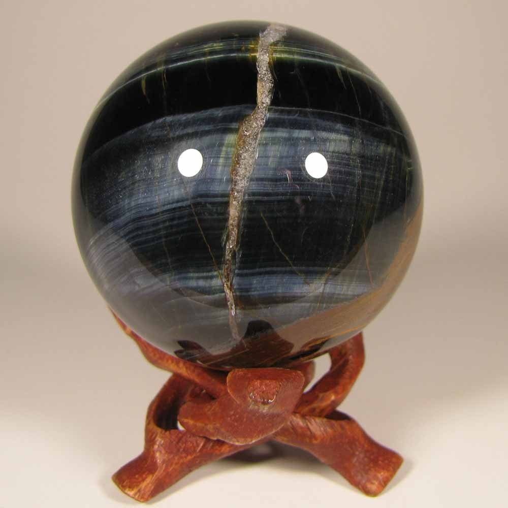 2.1″ BLUE TIGER EYE Gemstone Polished Sphere w/ Stand – South Africa – 54mm