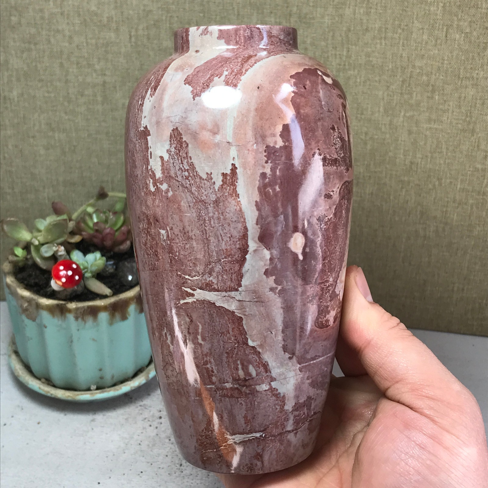Natural Chinese painting vase stone crystal ornaments for home decoration A4164