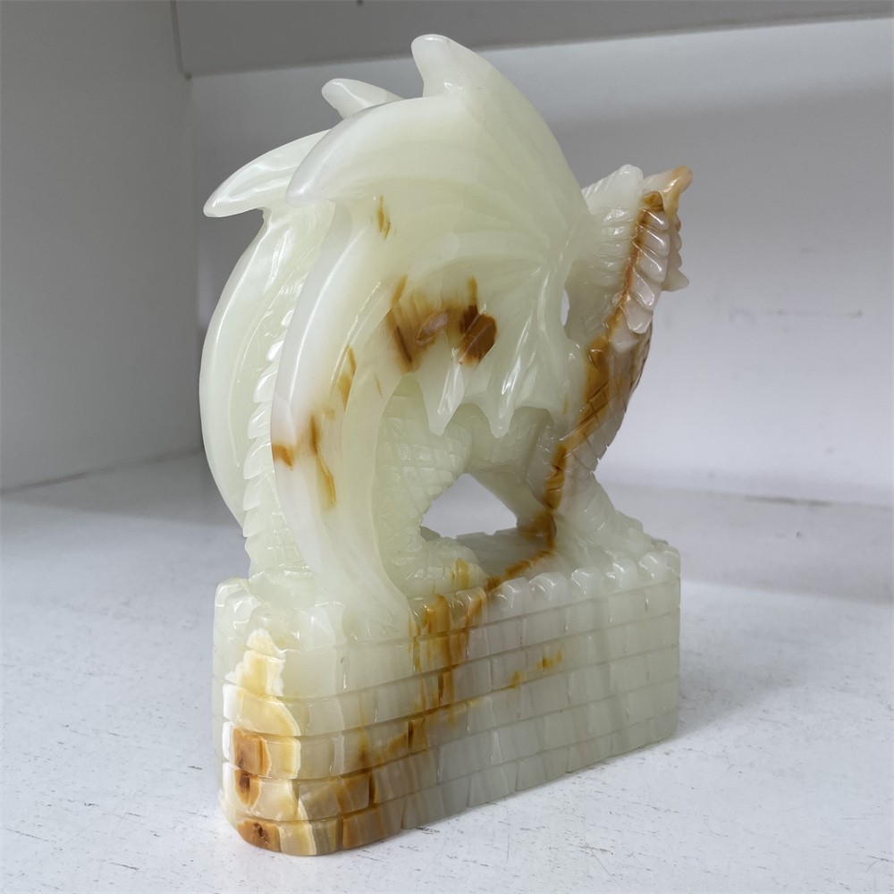 5LB 7.4″ Natural Afghan Jade Castle Flying Dragon Crystal Quartz Reiki Carving