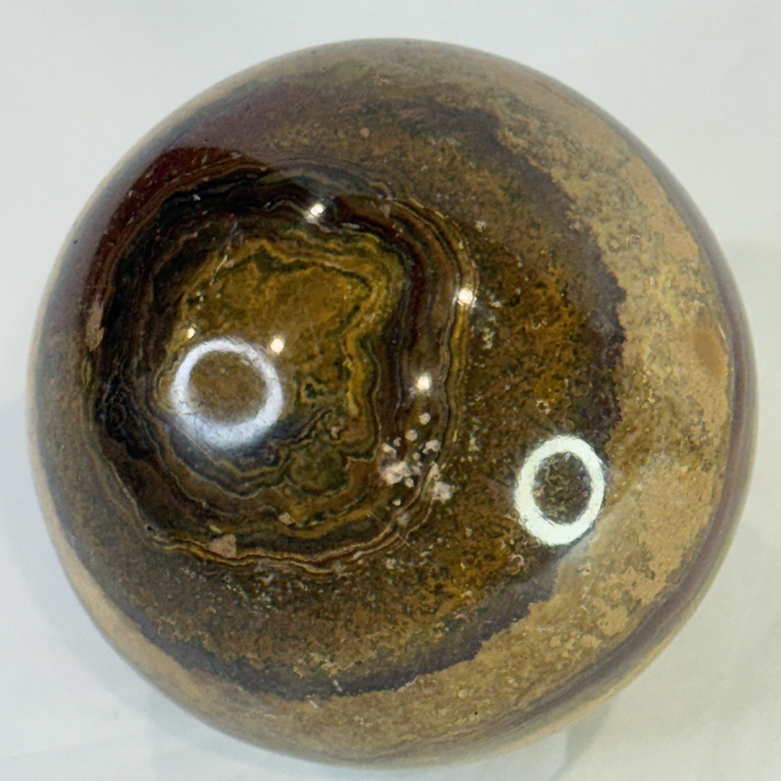 Collector-Grade Banded 🤎 Brown Onyx Sphere on Pedestal • 631g Natural Stone