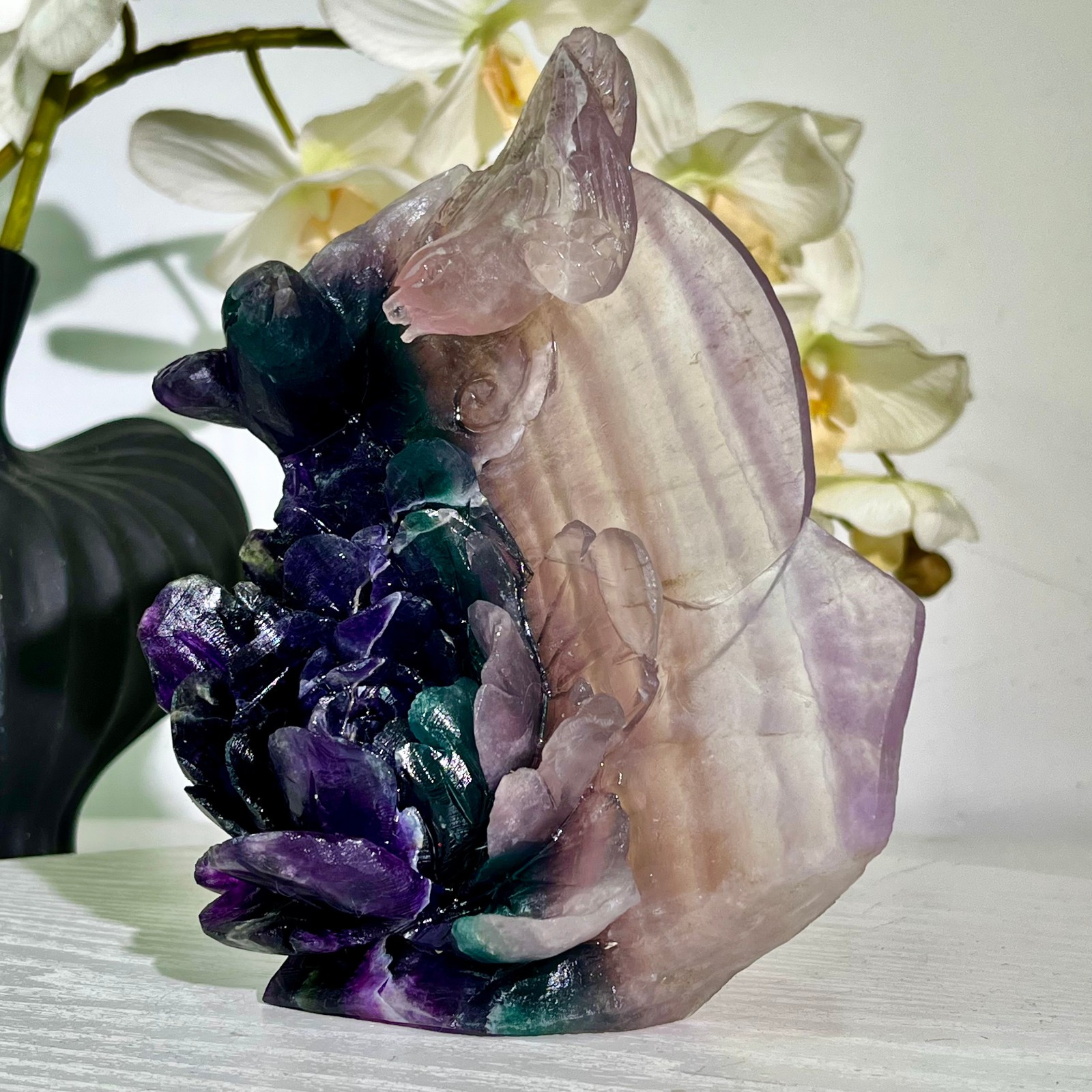 2.53LB Natural fluorite quartz products, hand carved and polished spiritual orn