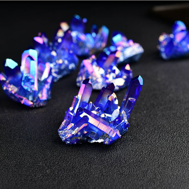 50g Natural Aura Blue Titanium Ore Stone Quartz Crystal Cluster Energy Specimen