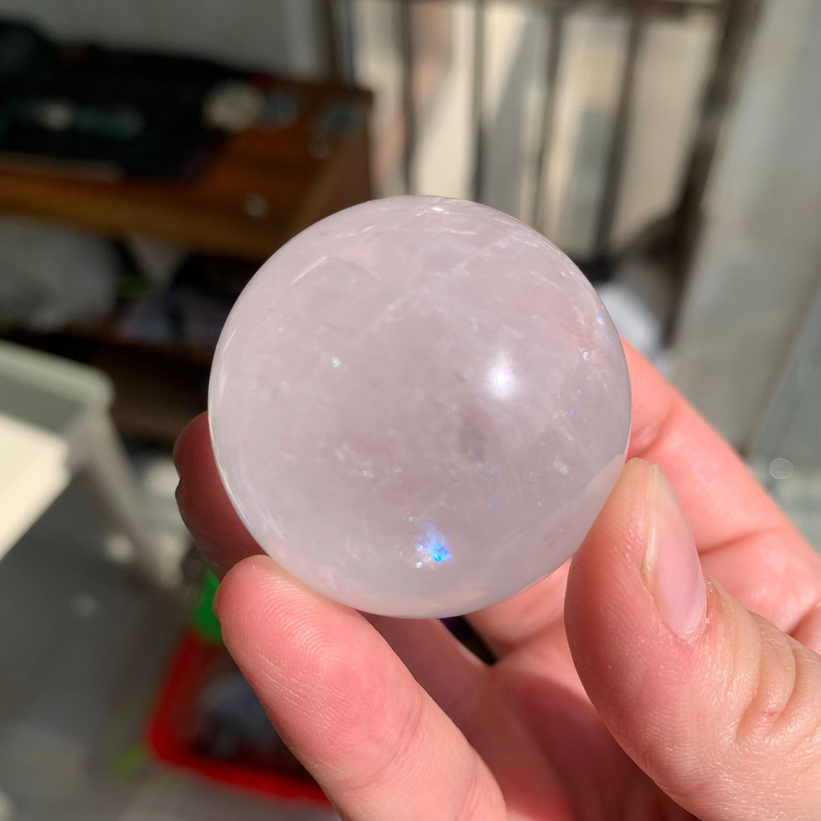 40mm 92g Clear Calcite Sphere Rainbow Energy Crystal Spiritual Altar Decor