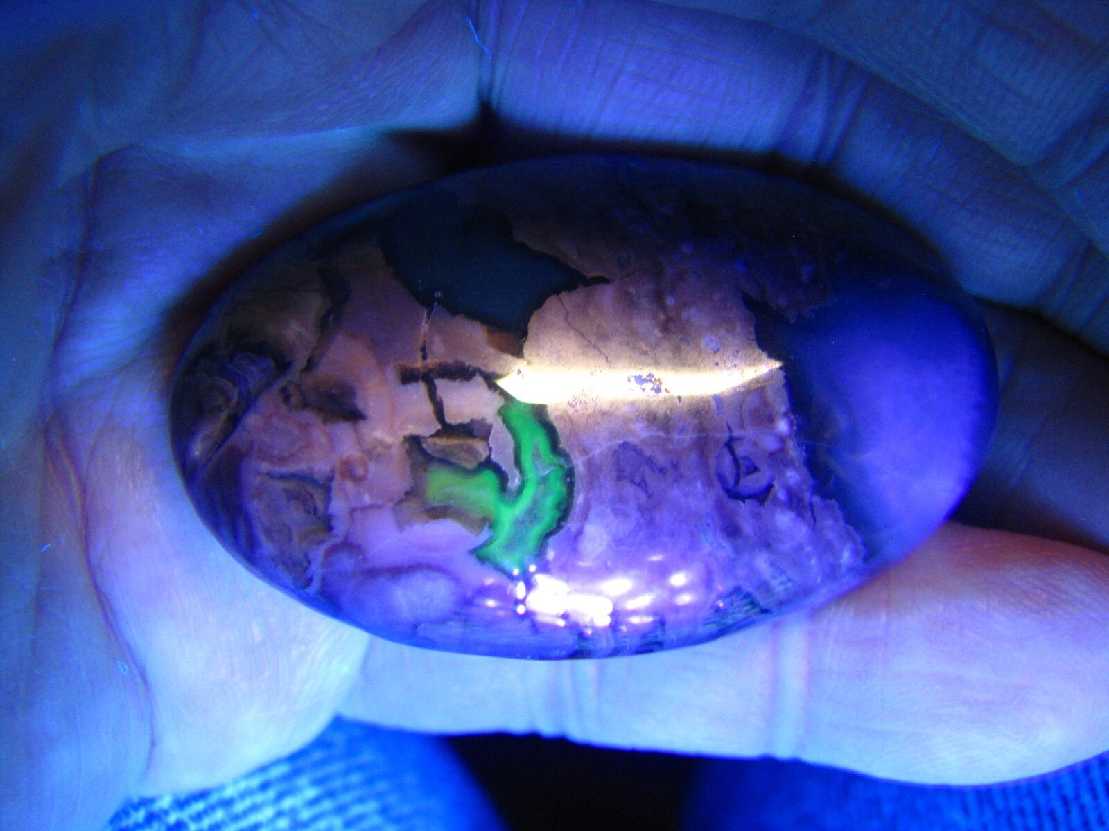 2in x 1.25in 33g VESUVIANITE AGATE POLISHED PALMSTONE FLUORESCENT CHINA #439