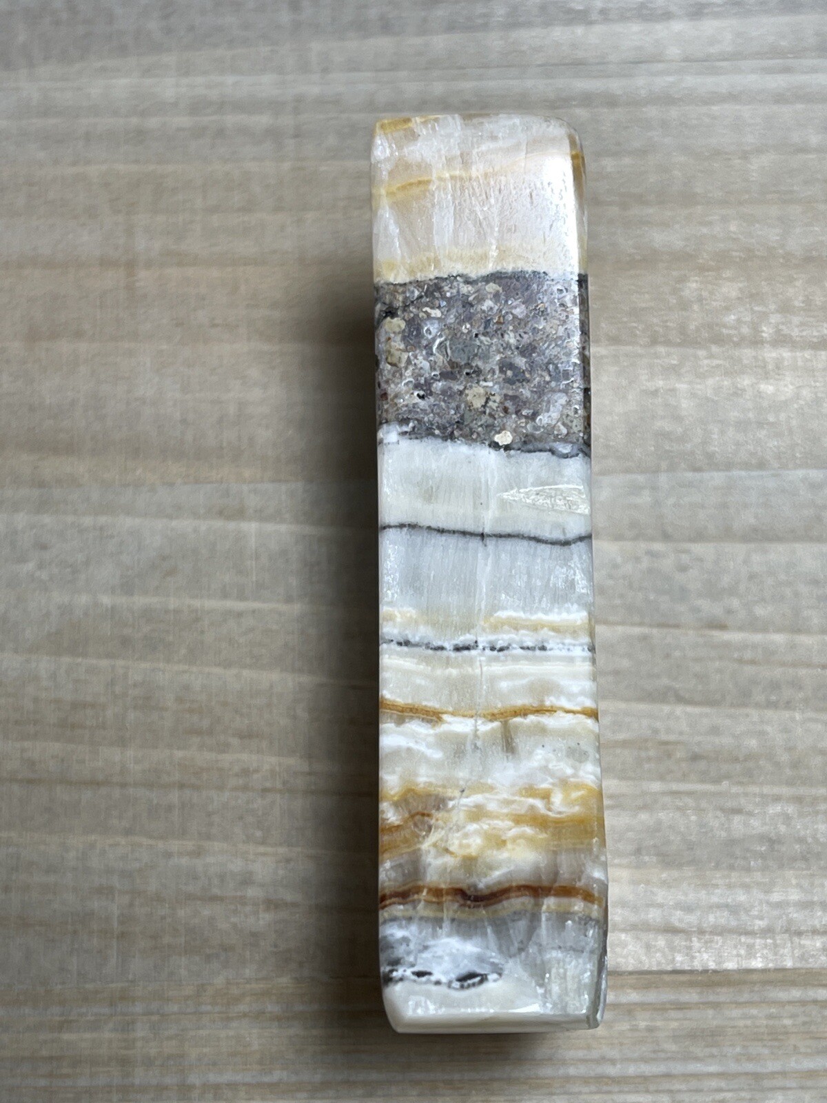 BANDED ONYX MOON – Mineral Calcite Carving Lunar Crystal Witch Stone Brown White