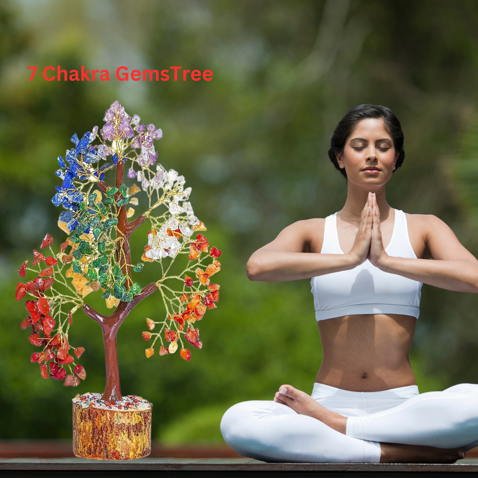 5PcX7 Seven Chakra Crystal Gemstone Money Tree w/ 300 Stones Golden Copper Wire