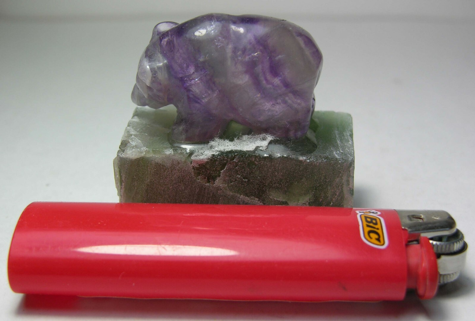 #3 100% 47mm Natural MultiColor Fluorite Bear Carving On Fluorite Rock 1 7/8 in