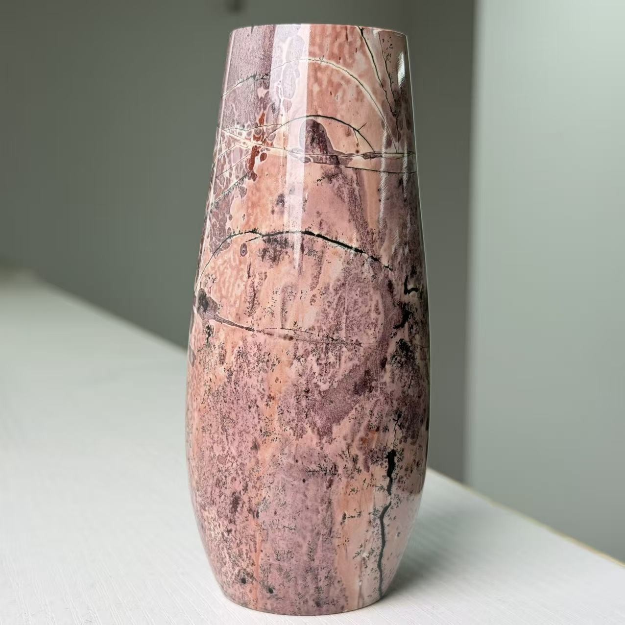 1.1LB 5.1″ Natural Picture Jasper Vase Crystal Carving Healing Home Decor