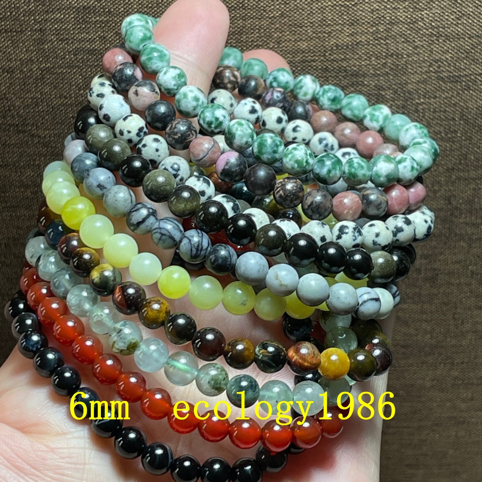 50Pcs Wholesale Beautiful Stone 6mm ball Beads Healing crystal Stretch Bracelet