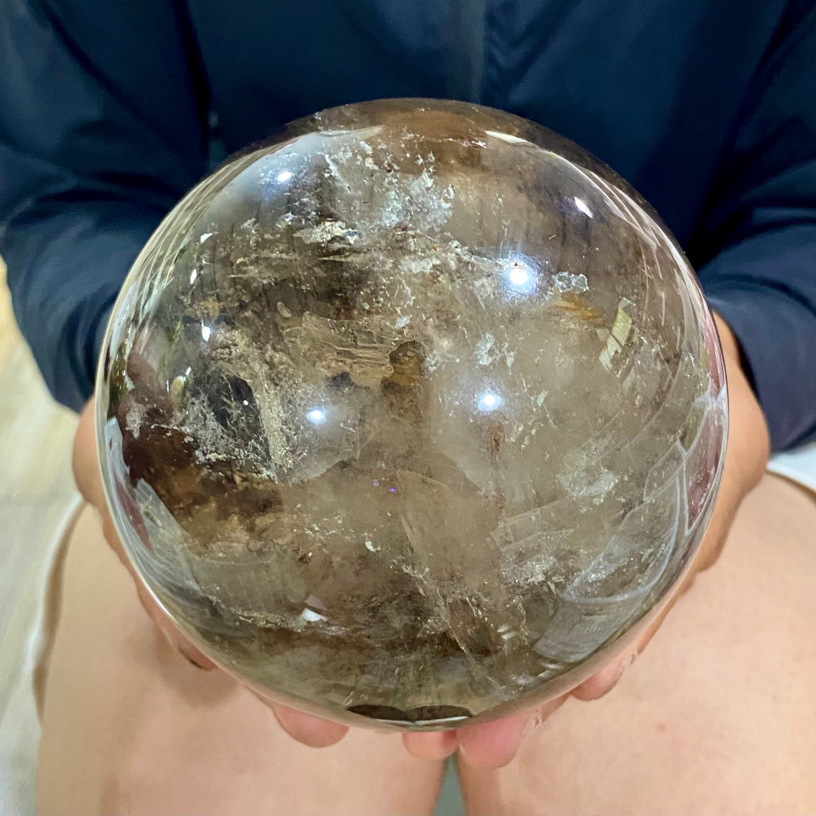 3.72LB Natural smoky Crystal Clear Quartz Crystal Sphere Ball Healing Meditation