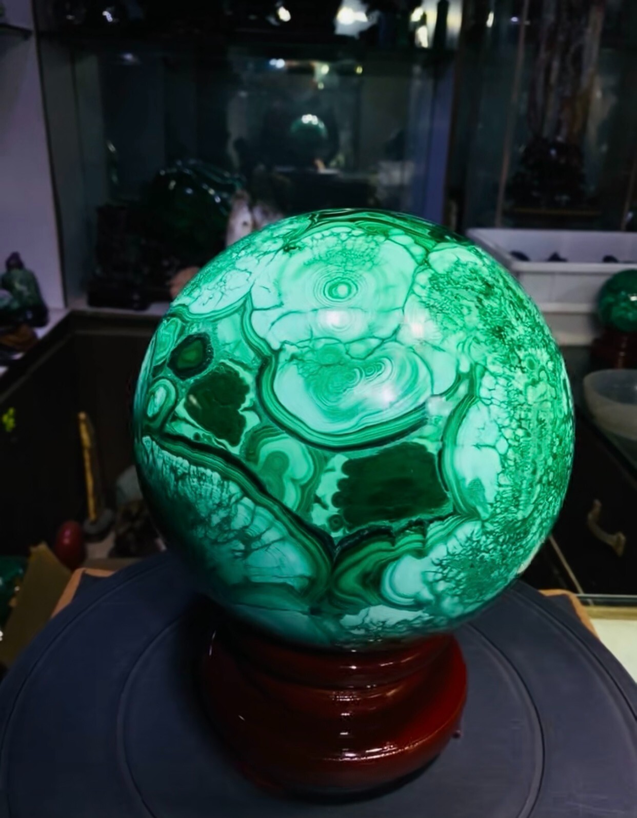 42.55LB Large Natural Malachite quartz hand Carved sphere Crystal Healing+stand