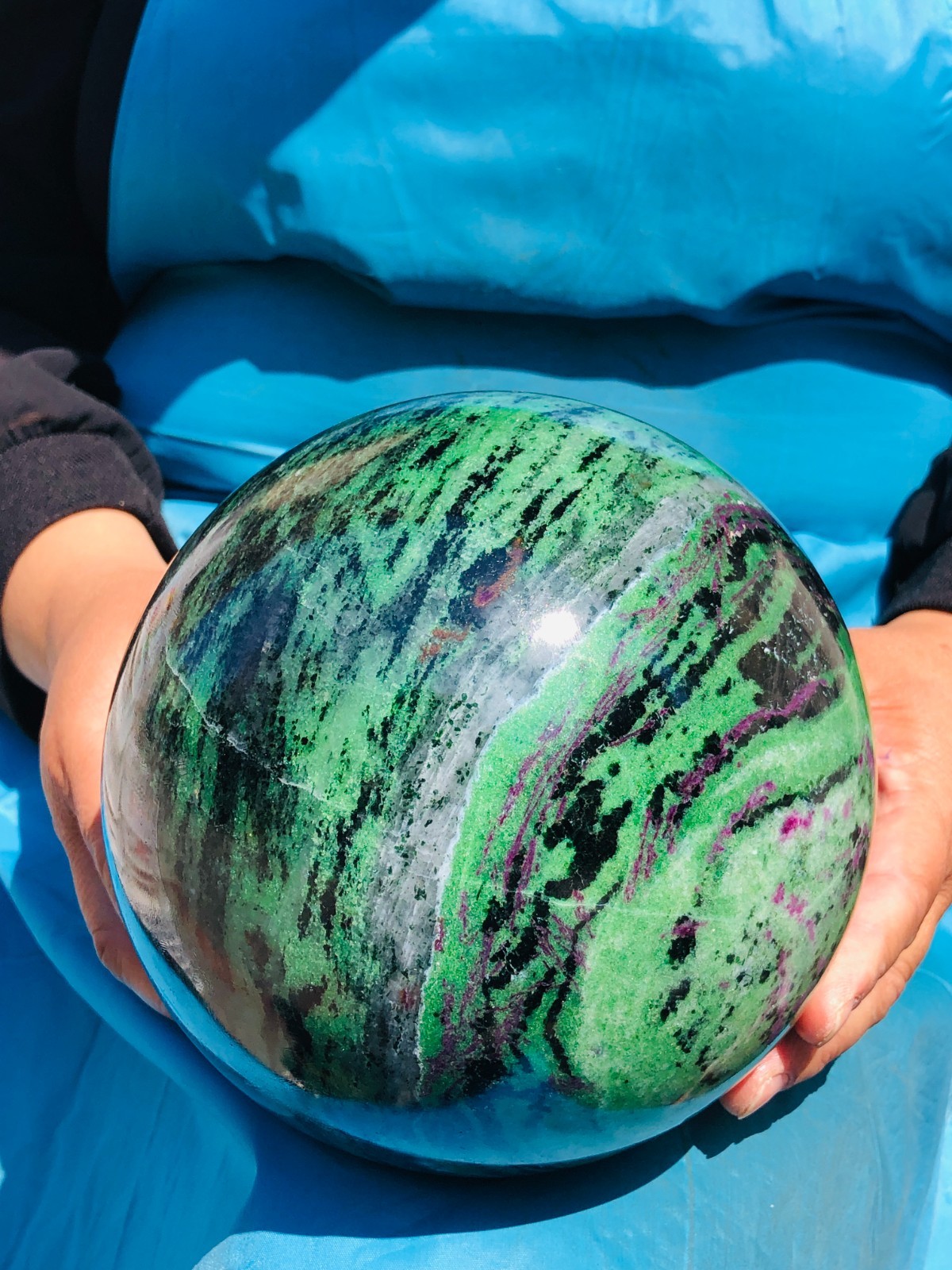 12.29 LB Large Natural Ruby Zoisite Sphere Crystal Healing Stone Specimen 5157