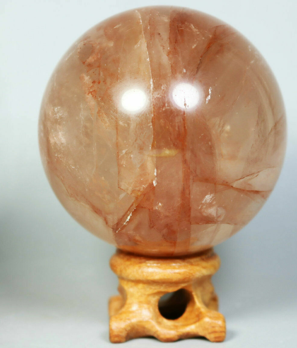 Natural RED FIRE QUARTZ Hematoid Crystal PHANTOM MULTI-INCLUSIONS Sphere Stand