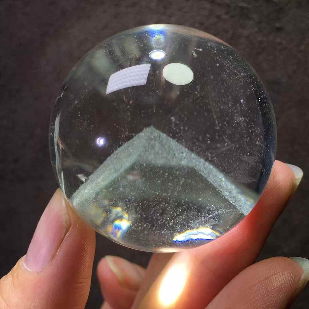 40MM Natural Green Ghost Quartz Pyramid Sphere Crystal Ball Reiki Decor