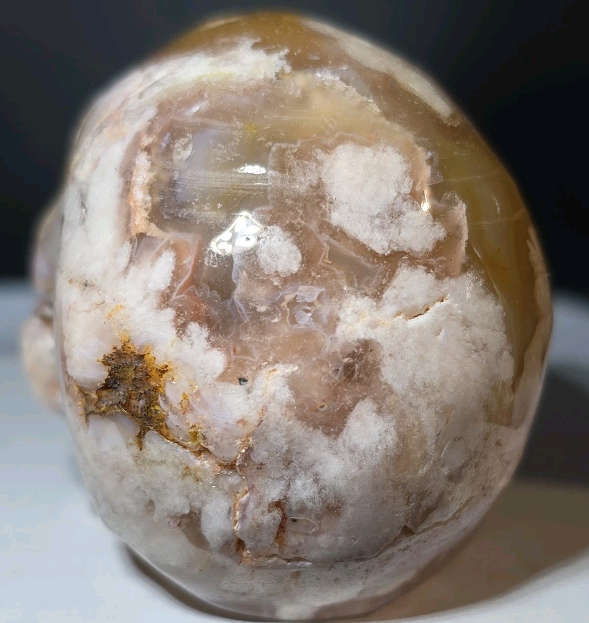 Flower Agate Skull 2.5″ X 2″ 7.8 Oz. 222g.