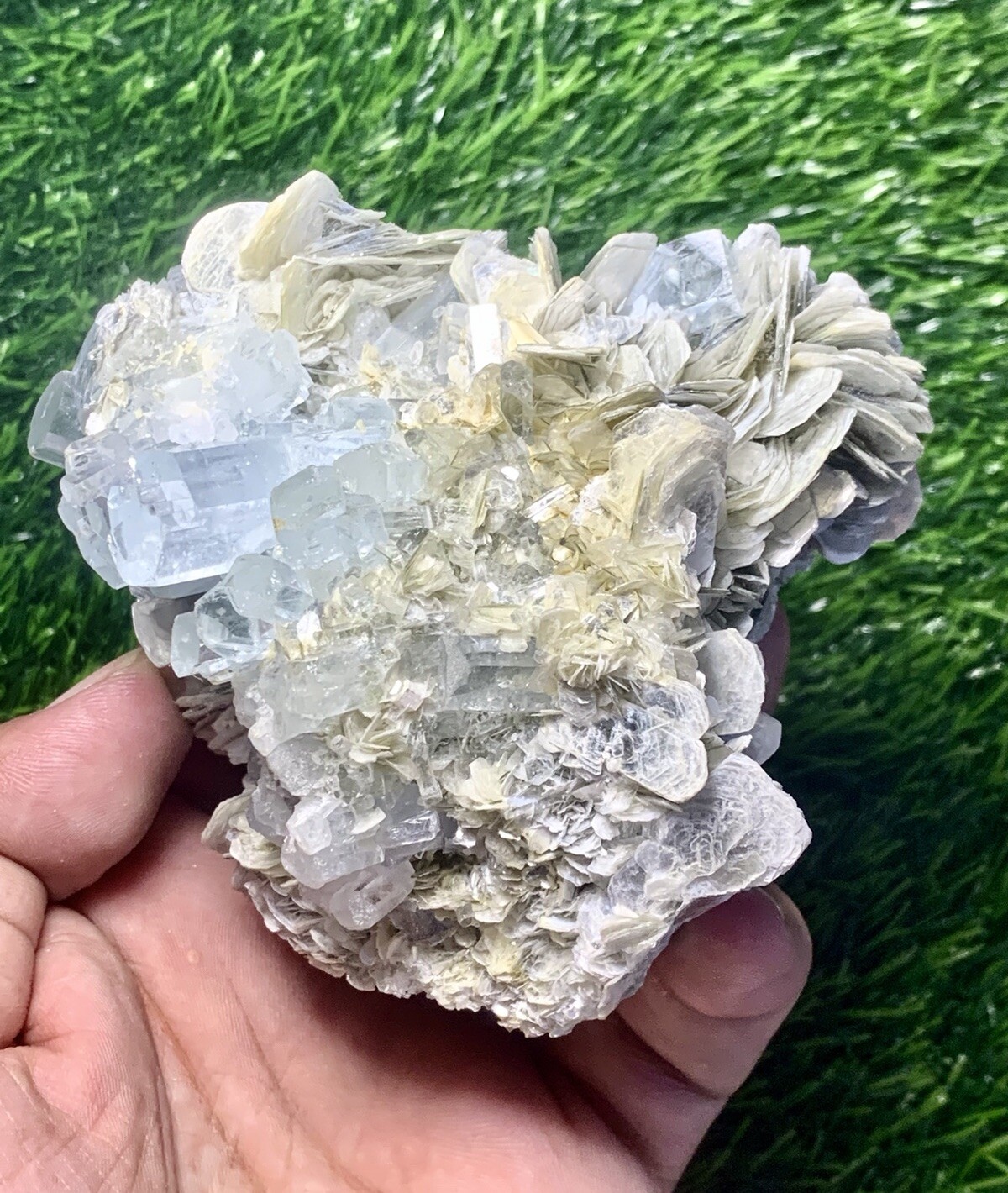 579 Grams Aquamarine Cluster With Mica Combine Specimen From Nagar Pakistan.