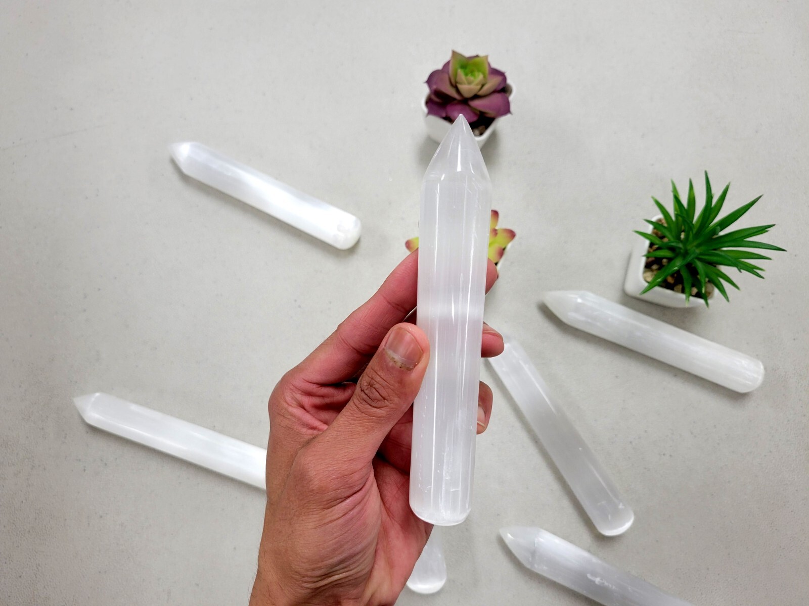 Selenite Crystal Massage Wand Polished Pointed Tip Thick Size & Charged